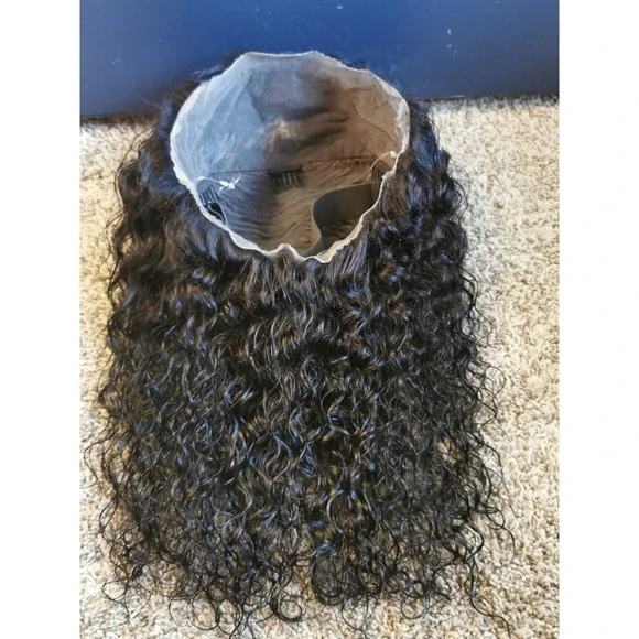 New 16 Ashimary Human Hair Invisi-Strap Water Wave 360 Lace Frontal Wig 1B
